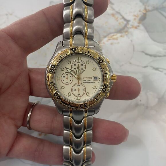Citizen Gold Tone and Silver Stainless Steel Chronograph Watch - Picture 7 of 7